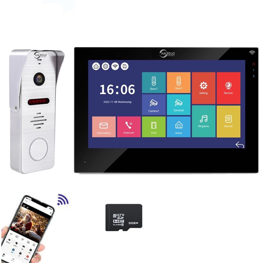 1080P Video Apartment Door Phone Camera,7 Inch Full Touch Monitor(Wired),WiFi Smart Home Intercom System Unlock Record Motion,Tuya 32G