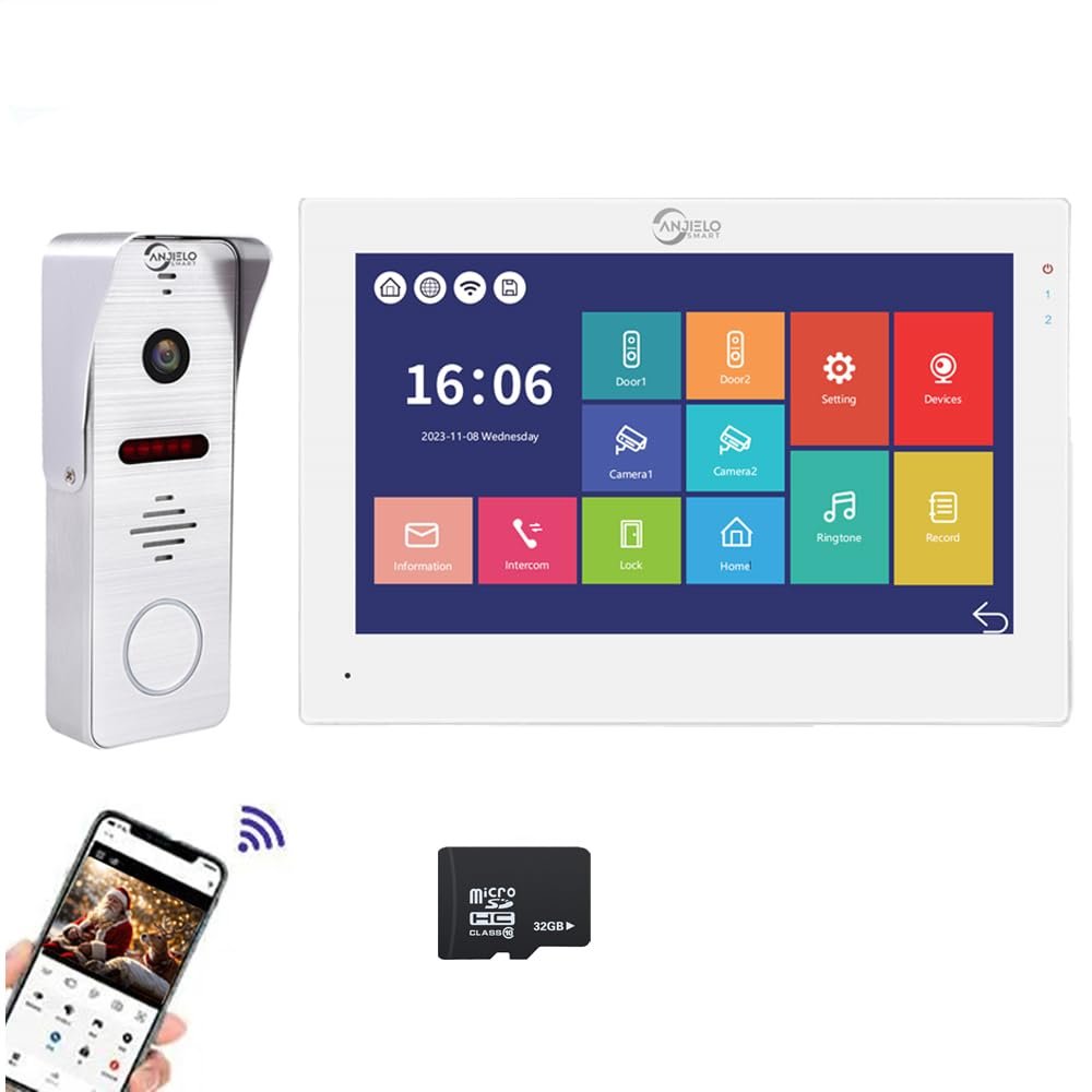 1080P Tuya Video Apartment Door Phone Camera,7 Inch Touch Monitor Screen(Wired),WiFi Smart Home Intercom System,Support Unlock Record Motion Detected,32G