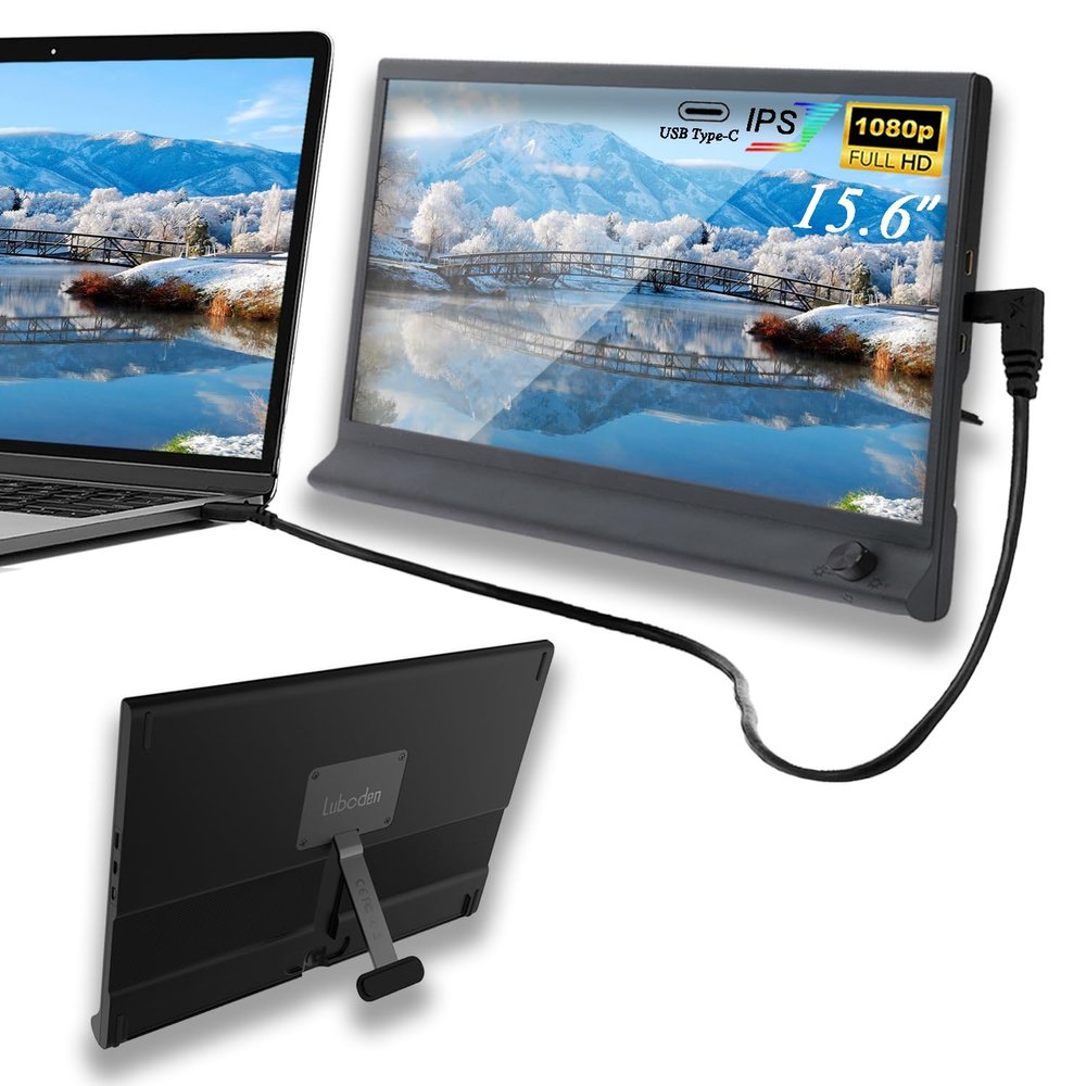 15.6Inch Laptop Monitor Exteder, Portable Monitor for Laptop 1080P FHD USB C Laptop Screen Extender with Brightness Adjustment Dial, Laptop Second Screen, Travel Monitor for Laptop Mac PC Phone