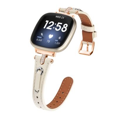 Compatible with Fitbit Versa 4Sense 2 Band Women Men,Adjustable Rose Gold Headband Leather Sport Band,Compatible with Fitbit Versa 3Sense bands for women men (Versa3/Sense, Apricot)