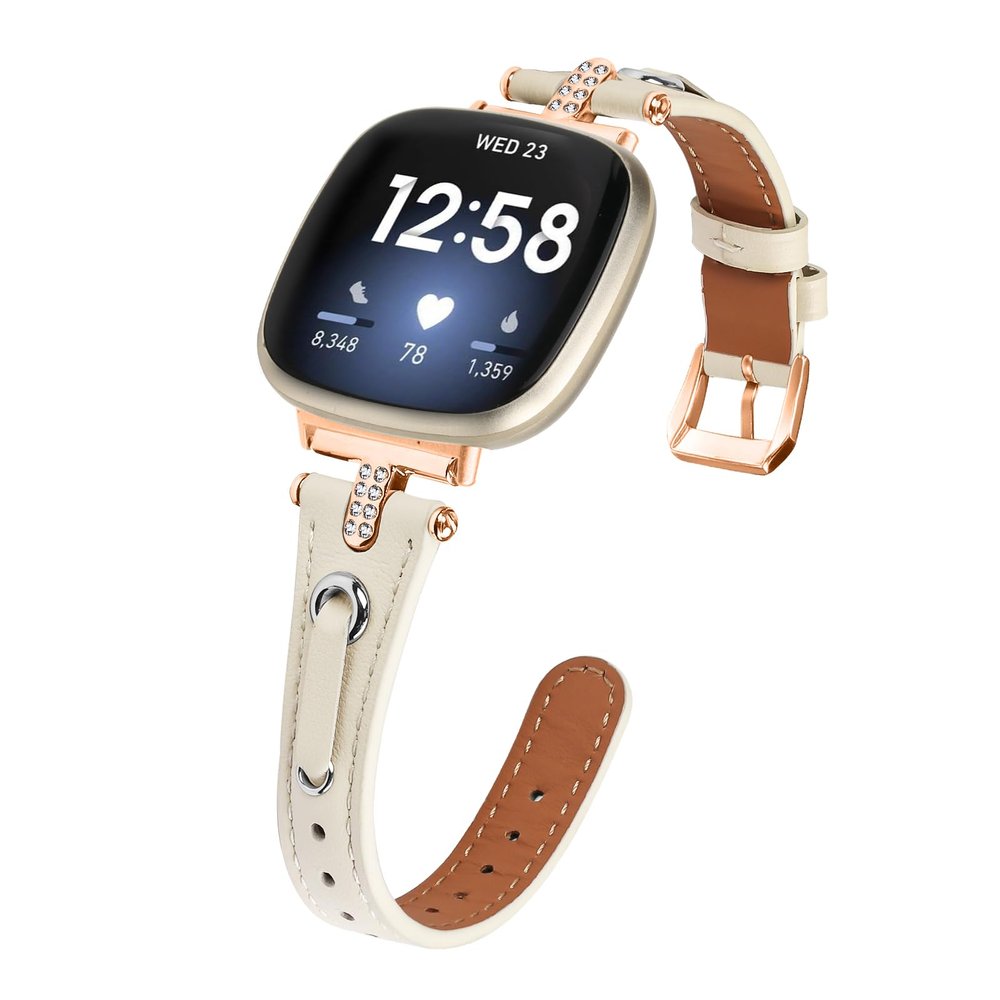 Compatible with Fitbit Versa 4Sense 2 Band Women Men,Adjustable Rose Gold Headband Leather Sport Band,Compatible with Fitbit Versa 3Sense bands for women men (Versa3/Sense, Apricot)