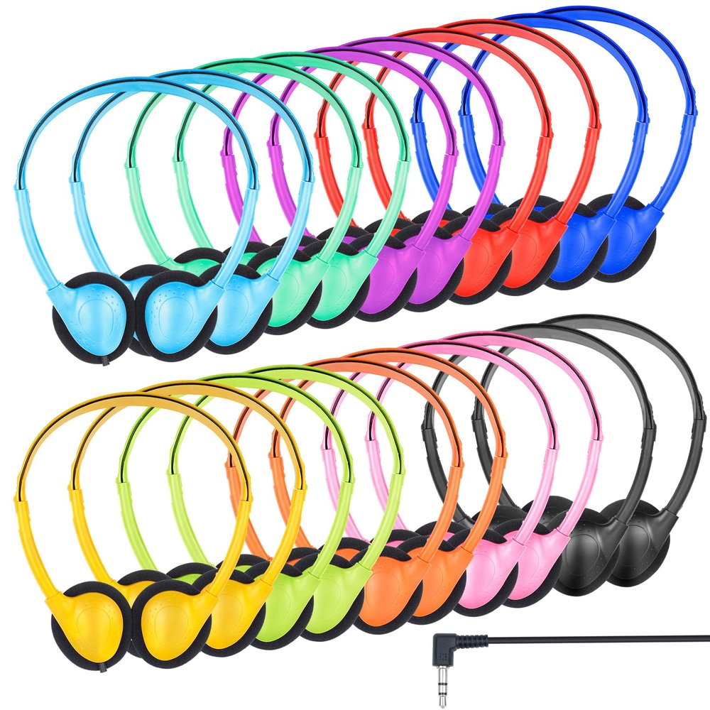 ZNXZXP 20 Pack Bulk Classroom Headphones for Students Kids School, Wholesale Headphones Class Set with 3.5mm Jack for Chromebook Laptop PC Computer (10 Mixed Colors)