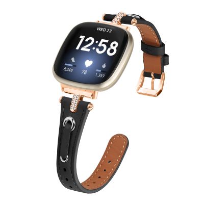 Compatible with Fitbit Versa 4Sense 2 Band Women Men,Adjustable Rose Gold Headband Leather Sport Band,Compatible with Fitbit Versa 3Sense bands for women men (Versa4/Sense2, Black)