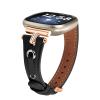 Compatible with Fitbit Versa 4Sense 2 Band Women Men,Adjustable Rose Gold Headband Leather Sport Band,Compatible with Fitbit Versa 3Sense bands for women men (Versa4/Sense2, Black) view 2
