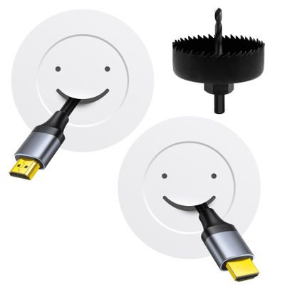 in Wall Cable Management Kit, tv Cable Hider Wall kit, 2 Pcs Walls Grommets TV Cord Hider with Hole Saw Drill Attachment for Easy Install, Perfect for Hiding HDMI, Aux, and Low-Voltage Cables - White