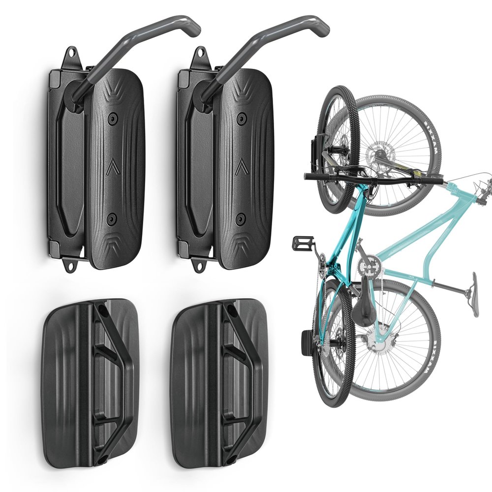 monTEK Swivel Bike Wall Mount  2 Pack Garage Bike Hanger & Space-Saving Vertical Bike Rack for Garage & Apartment, Sturdy Bike Storage Hook Holds 66 lbs, Easy Installation & Scratch-Proof Design