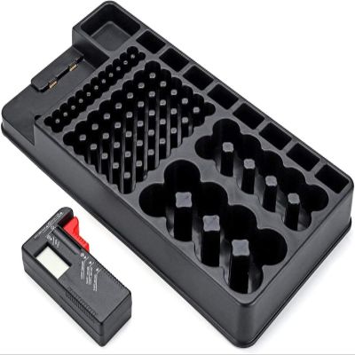 VERIMP Battery Tester with Battery Storage Box to Accommodate 98-Cell Battery and Removable Battery Voltage Detector98 Grids Battery Tester Storage Organizer Holder Box 9V Digital Batteries