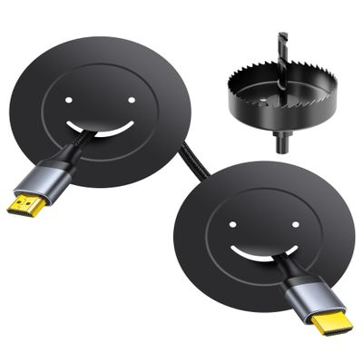 in Wall Cable Management Kit, TV Cord Hider for Wall Mounted TV Wire Hider for Wall, 2 Pack Pass Throughs Include a Drywall Hole Saw Drill Attachment for Easy Install Grommet - Black