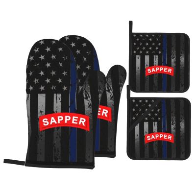Sapper American Premium Heat Resistant Oven Mitts Pot Holders Baking 4-Piece Set