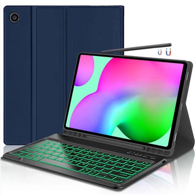 HAASHADA Keyboard Case for Samsung Galaxy Tab S6 Lite 10.4" 2024 2022/2020(SM-P610/P613/P615/P619), Backlit Keyboard Case Detachable Slim Stand Cover S Pen Holder (Blue)