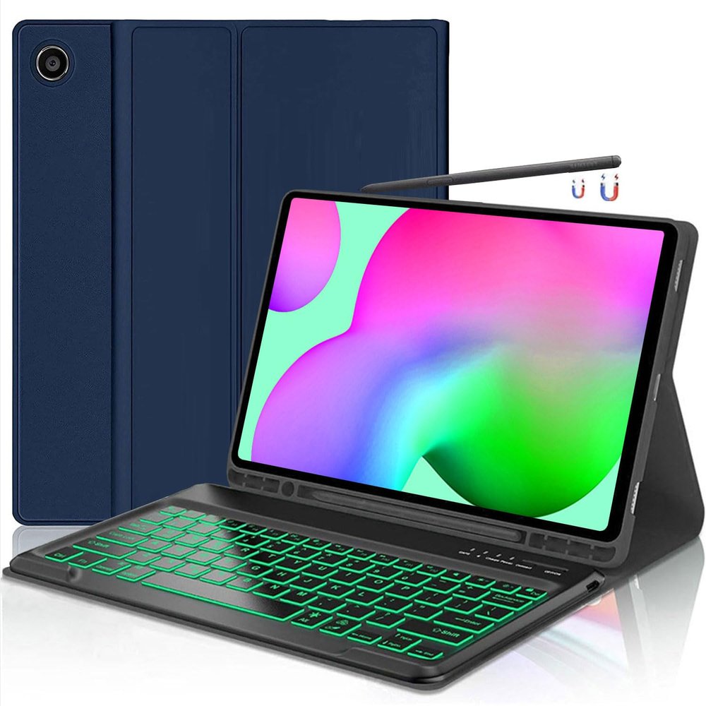 HAASHADA Keyboard Case for Samsung Galaxy Tab S6 Lite 10.4" 2024 2022/2020(SM-P610/P613/P615/P619), Backlit Keyboard Case Detachable Slim Stand Cover S Pen Holder (Blue)