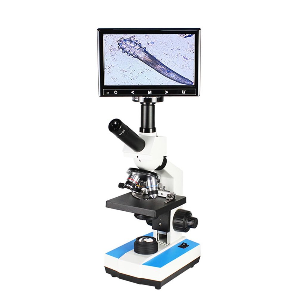 DESHVA Biological Microscope Profesional, Monocular Microscope with Display, with Placing Table Movable Spotlight, Wide Angle Observation, 5000x, with Display-7" Screen