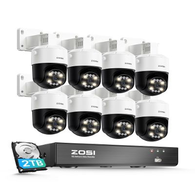 ZOSI 4K PoE Security Camera System with AI Face Person Vehicle Detection, 8 x 8MP 4K Outdoor Auto Tracking PT PoE Camera with Floodlights and 2-Way Audio, 8CH 8MP NVR with 2TB HDD (16CH Expandable)