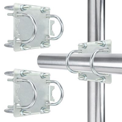 2 Sets Antenna Mast Clamp Cross-Over Bracket Kit with U Bolts for 1"-2" OD Poles, Heavy Duty Mounting Hardware for MINO Yagi TV Antennas, Security Camera, Weather Station