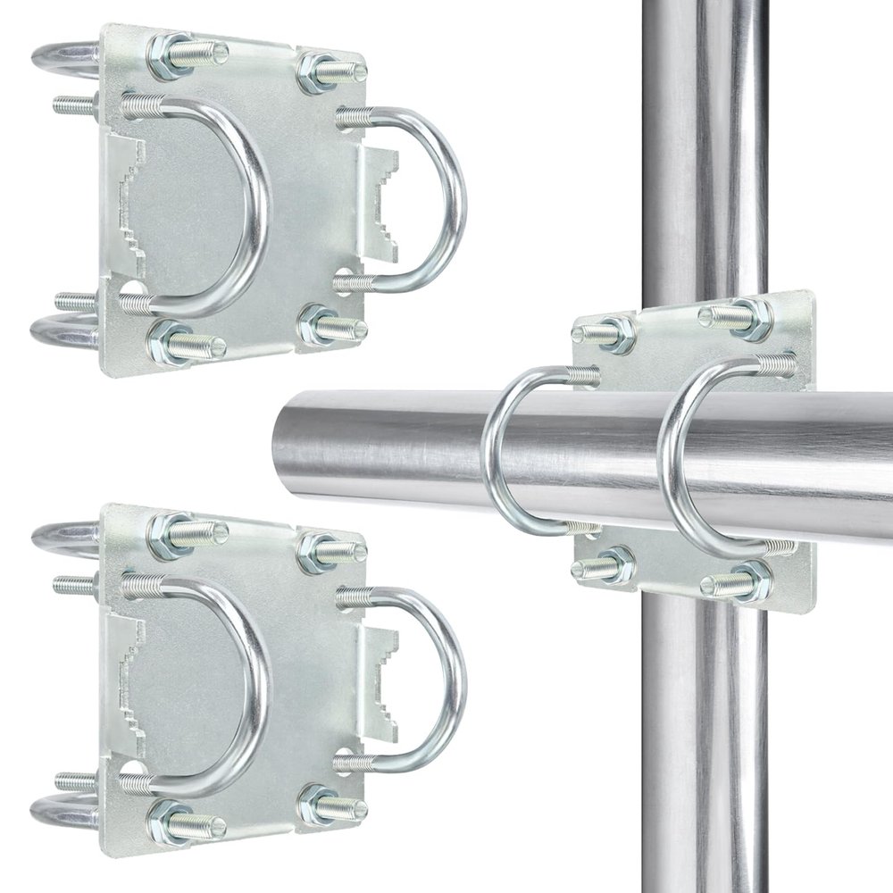 2 Sets Antenna Mast Clamp Cross-Over Bracket Kit with U Bolts for 1"-2" OD Poles, Heavy Duty Mounting Hardware for MINO Yagi TV Antennas, Security Camera, Weather Station