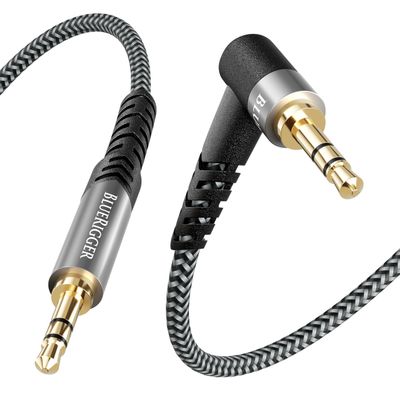 BlueRigger 3.5mm 90 Degree Stereo Audio Cable (6FT, L-Shaped Right Angle Jack, Auxiliary Cable, Male to Male, Hi-Fi Sound)  Aux Cord for Headphones, Car Stereo, Speaker, Phone, Tablet, Laptop