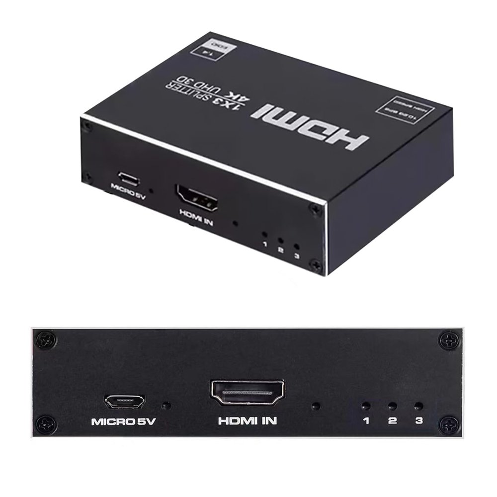NATEFEMIN HDMI Splitter 1 in 3 Out, DC 5V HDMI Video Splitter with Power Adaptor Duplicate 4K 30hz Supports Ultra HD