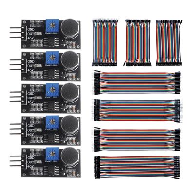 5PCS Microphone Sensor High Sensitivity Sound Detection Module LM393 with 240pcs Breadboard Jumper Wires 20cm 10cm