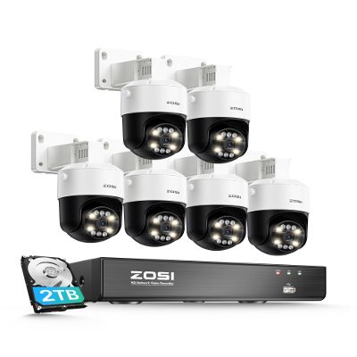 ZOSI 4K PoE Security Camera System with AI Face Person Vehicle Detection, 6 x 8MP 4K Outdoor Auto Tracking PT PoE Camera with Floodlights and 2-Way Audio, 8CH 8MP NVR with 2TB HDD (16CH Expandable)