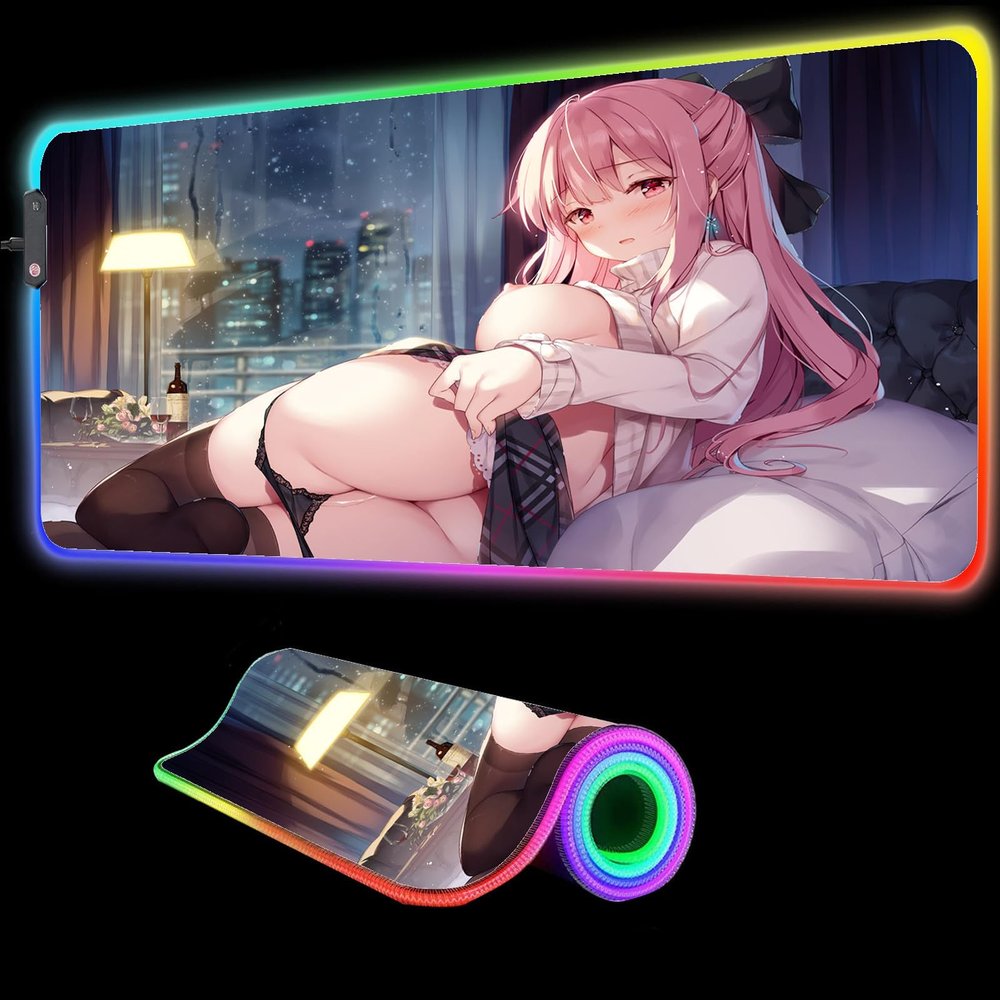 NOLLAM Gaming Mouse Pad Anime Girl Sexy Boobs RGB Backlit Carpet Desktop Mouse Pad Chest Ass Breast Office Home Boy Girl Gift (C,31.49x12 inche)