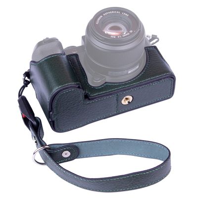 Dekok Camera Case compatible with FUJIFILM X-S20 Half Case with Wrist Strap,Retro Style Leather Camera Case w/Fiberglass board, for Photography, Shooting, Video Creators (green)