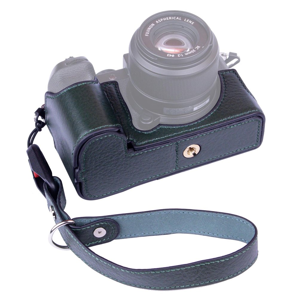 Dekok Camera Case compatible with FUJIFILM X-S20 Half Case with Wrist Strap,Retro Style Leather Camera Case w/Fiberglass board, for Photography, Shooting, Video Creators (green)