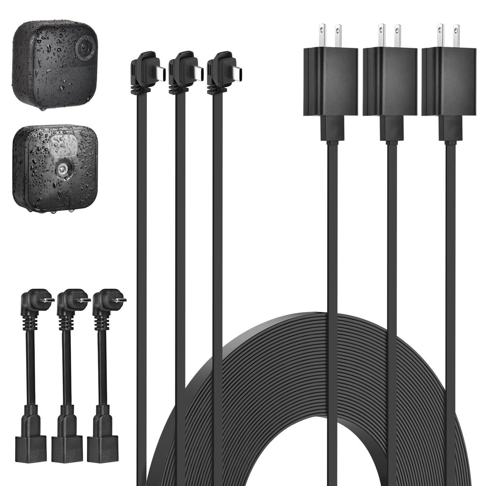 delilyn 3Pack 10ft/3m Power Cable and Adapter for Blink Outdoor 4 (4th Gen), Blink Outdoor/Indoor (3rd Gen)&Blink XT/XT2, Weatherproof Flat Charger Extension Cable with Micro USB Adapter