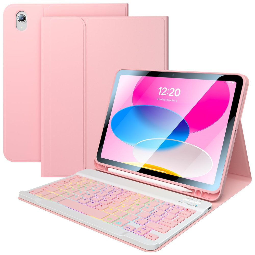 FGZZROU for iPad 11th 10th Generation Case with Keyboard 10.9 Inch 7Color Backlit Detachable Wireless BT Keyboard Folio Protective Case with Pen Holder for New iPad 10th Generation 2022 (Pink)