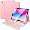 FGZZROU for iPad 11th 10th Generation Case with Keyboard 10.9 Inch 7Color Backlit Detachable Wireless BT Keyboard Folio Protective Case with Pen Holder for New iPad 10th Generation 2022 (Pink) view 1