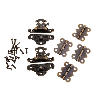 6Pcs/set Antique Bronze Jewelry Wooden Box Case Toggle Hasp Latch with Cabinet Hinge Furniture Accessories Iron Vintage Hardware