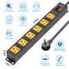 CRST 2Pack 6 Outlet Surge Protector Power Strip 2100J with Switch, 15A/1875W Heavy Duty Mountable Power Strip, Wide Spaced Power Bar for Garage Worshop Home School, 6 FT Cord Black+Yellow view 2