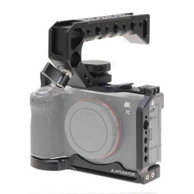 Fotga A7CR A7CII Camera Cage + Top Handle for Sony A7CII A7C II A7CR Mirrorless Camera Vlog Video Shooting Film Making with 1/4"-20 3/8"-16 Holes Cold Shoe Mount,Arri Handle Locating Hole