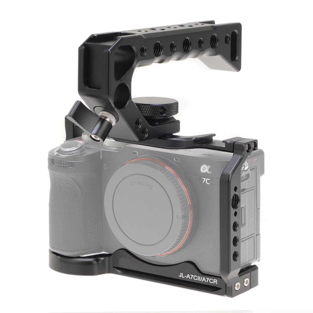 Fotga A7CR A7CII Camera Cage + Top Handle for Sony A7CII A7C II A7CR Mirrorless Camera Vlog Video Shooting Film Making with 1/4"-20 3/8"-16 Holes Cold Shoe Mount,Arri Handle Locating Hole