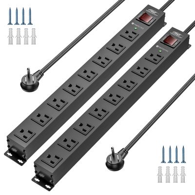 CRST 2 Pack 8 Outlet Metal Heavy Duty Power Strip with Switch, 2100J Surge Protector, Mountable Wide Spaced Power Strip, 6 FT 14AWG, 15A/1875W