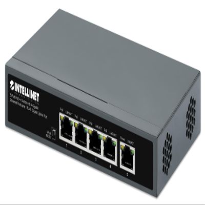 Intellinet 5-Port PoE++ Ethernet Switch with 4 Gigabit Ports & 1 RJ45 Gb Uplink Port-140W Power Budget, Output up to 90W Per Port, Unmanaged, Wall Mountable/Desktop, Fanless, 3 Yr Mfg Warranty562010
