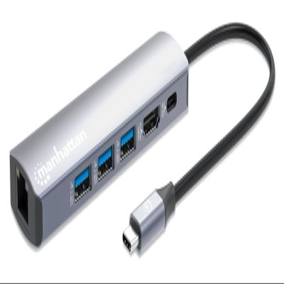 Manhattan 6 in 1 USB C Docking Station Hub with 100W Power Delivery, 4k HDMI, 3 USB-A 3.0, 1 Gigabit RJ45 Port - Multiport Adapter for MacBook Air/Pro & Other Type C Devices3 Yr Mfg Warranty-153959