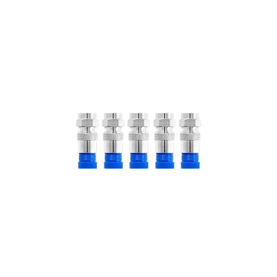 RG6 Compression F Type Straight Antenna Cable Connector Coax Adapter Waterproof All-Copper Case Squeeze F Head Connect (Color : 5pcs-Blue)