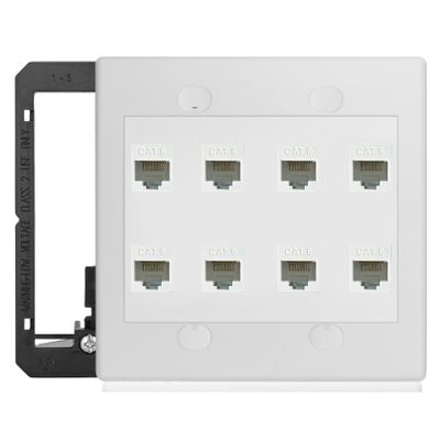 8 Port Ethernet Wall Plate White Cat6 Keystone Jack RJ45 Outlet Network Cables Inline Coupler Wires Connector Date Box Cover with 2Gang Low Voltage Mount