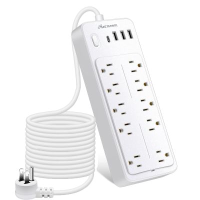 20FT Power Strips with Surge Protection 1625W/13A, 10 Outlets with 4 USB Ports (1 USB C) Long Extension Cord with Multiple Outlets 14-in-1 1700J 16Awg Flat Plug Power Strip Protector White ETL Listed