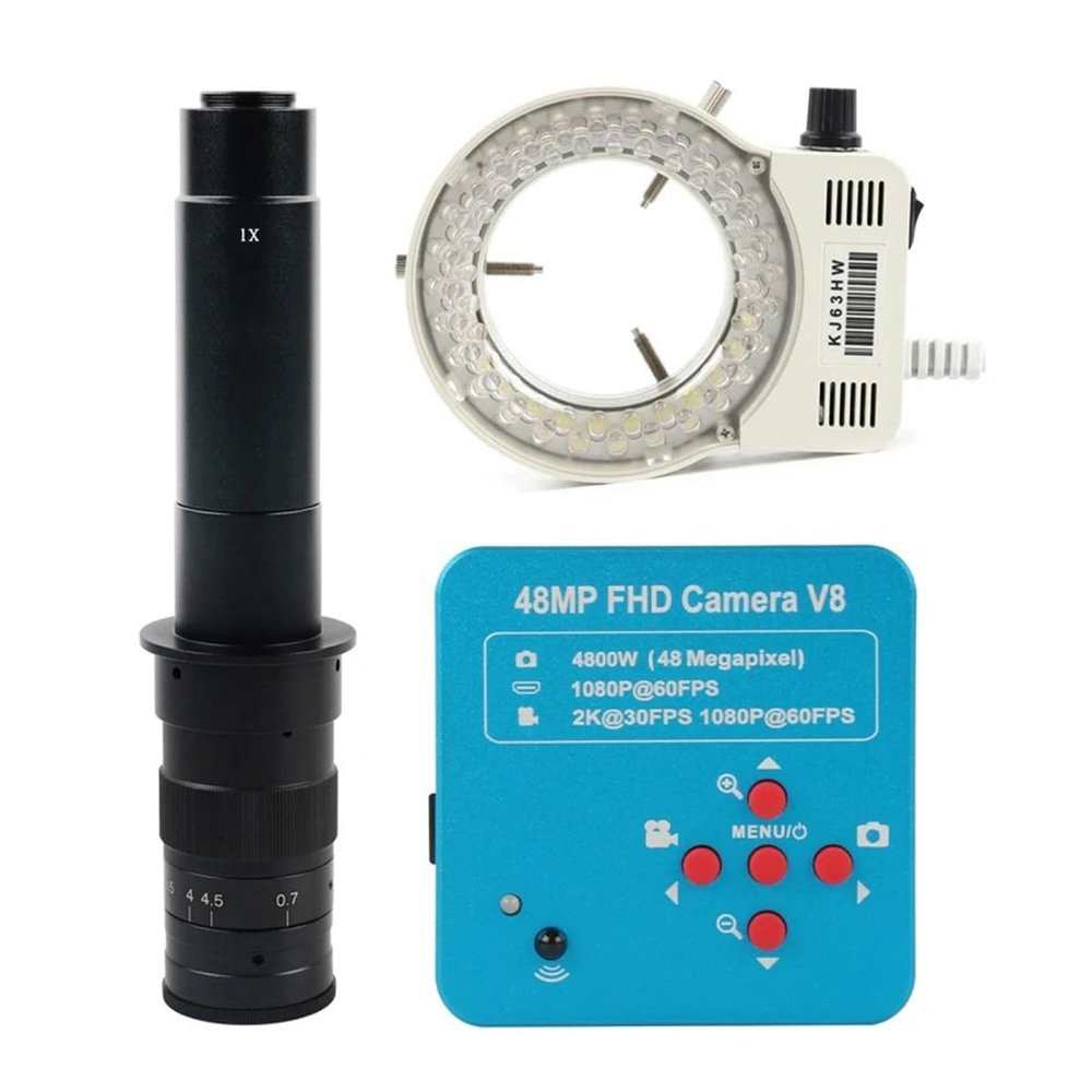RADHAX Microscope Kit 48MP 2K 1080P 60FPS USB Industry Video Microscope Camera Microscope Lens Adapters (Color : 300X Lens LED Light)