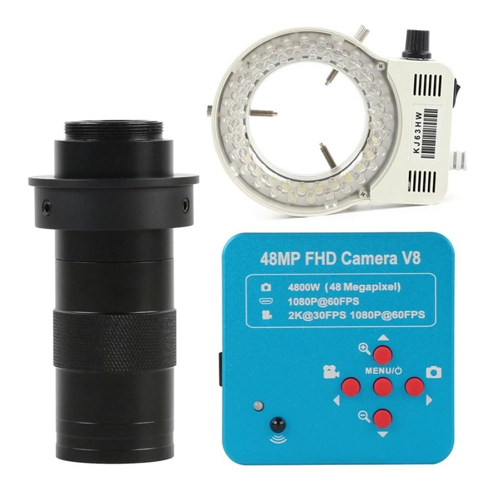 RADHAX Microscope Kit 48MP 2K 1080P 60FPS USB Industry Video Microscope Camera Microscope Lens Adapters (Color : 130X Lens LED Light)