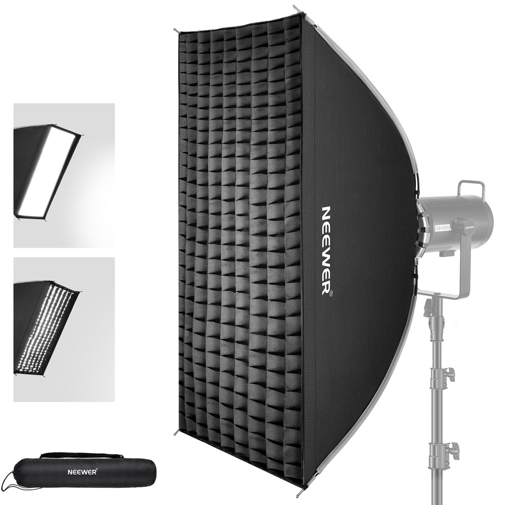 NEEWER 24"x35" Quick Setup Foldable Rectangular Strip Softbox Bowens Mount with Diffusers/Honeycomb Grid/Bag, Compatible with Godox Aputure 120d Video Lights Q4 Studio Flash Strobes, NS16S