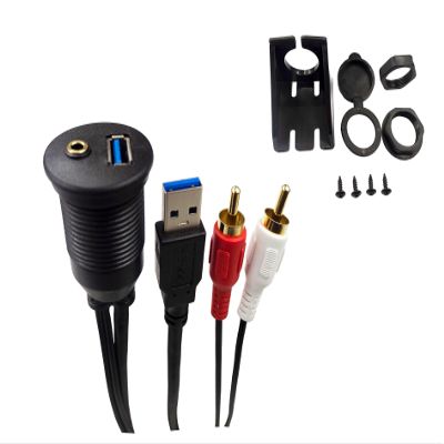 RonDexy Flush Mount Cable Kit 3 ft USB 3.0 Male to 3.0 Female and 2 RCA Male to 3.5mm Female AUX Extension Cable Dashboard Panel Dash Mount Port (3 feet)