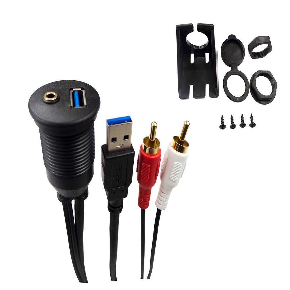 RonDexy Flush Mount Cable Kit 3 ft USB 3.0 Male to 3.0 Female and 2 RCA Male to 3.5mm Female AUX Extension Cable Dashboard Panel Dash Mount Port (3 feet)