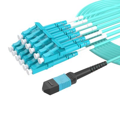 Buacoz 7 Meters OM4 12 Cores MPO-LC Connector Optical Fiber Patch Cord 50/125 Multimode Fan-Out Jumper Female to Female Type B 40G/100G 22.9ft Aqua