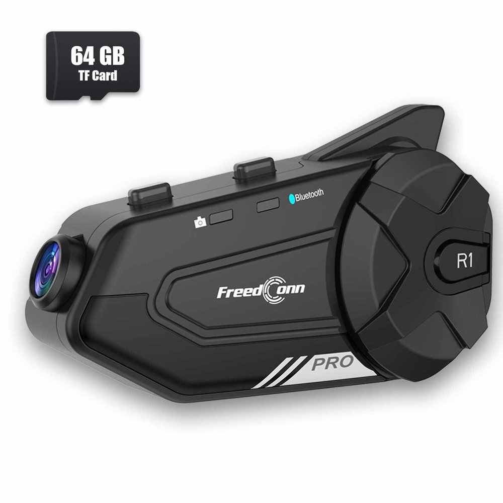 FreedConn R1 PRO Motorcycle Bluetooth Headset with 2K Camera Recorder, Motorcycle Bluetooth Helmet Intercom SystemsIP65 64GB TF Card, Communication Systems,