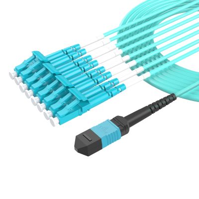 Buacoz OM4 MPO Fiber Cable to LC Connector 8 Cores Multimode Fiber Optic Patch Cable 4Meters/13.1ft 50/125m Fan-Out Jumper Female to Female Type B 40G/100G for QSFP+Transceivers MTP