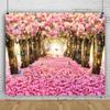 10x8ft Spring Cherry Blossom Forest Backdrop Pink Flower Butterfly Petal Boulevard Floral Photo Background for Photography Wedding Tea Party Party Decorations Portrait Shoot Studio Photo Booth Props view 1