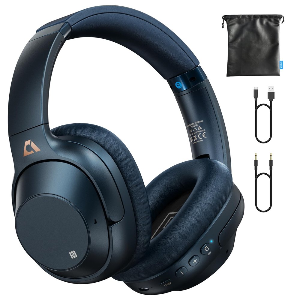 Lavales Bluetooth 5.2 Hybrid Active Noise Cancelling Headphones for Airplane Travel, 90H Playtime Wired and Wireless Over Ear ANC Headset for Adults, Android, Home Office