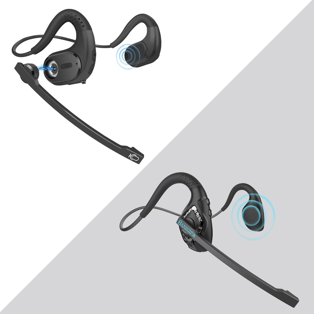 BANIGIPA Bluetooth Headset with Boom Microphone, Noise Cancelling Wireless Headset for Phones Laptop Computer PC, Open Ear Headphones for Office Meeting Running Cycling Driving Working